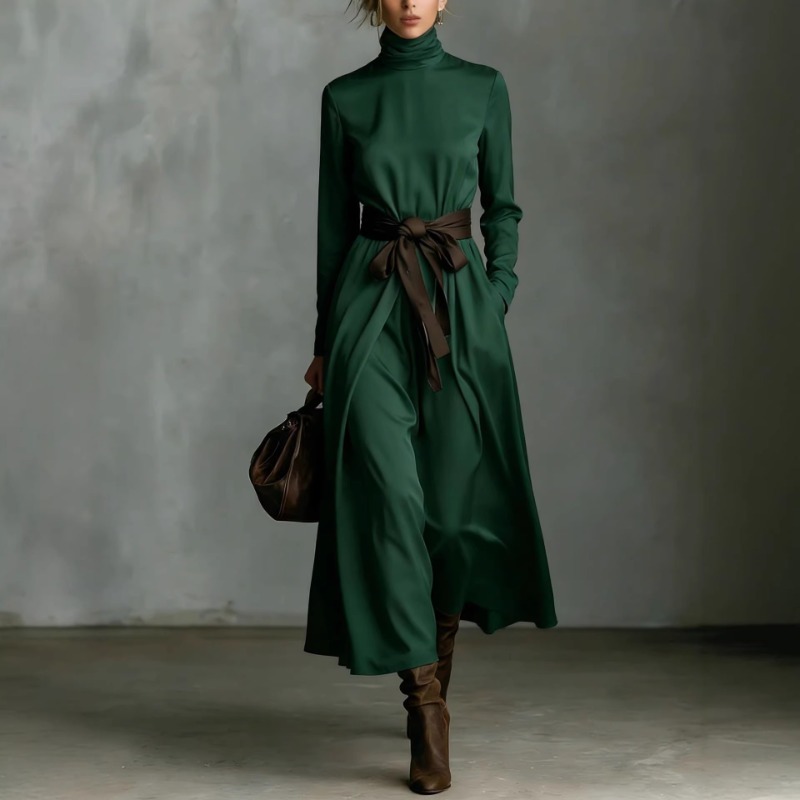 Ethnic Gown - Autumn Elegant High Collar Solid Color
